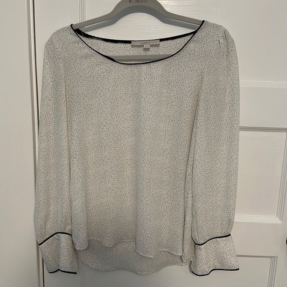 Black and white polka dot long sleeve blouse